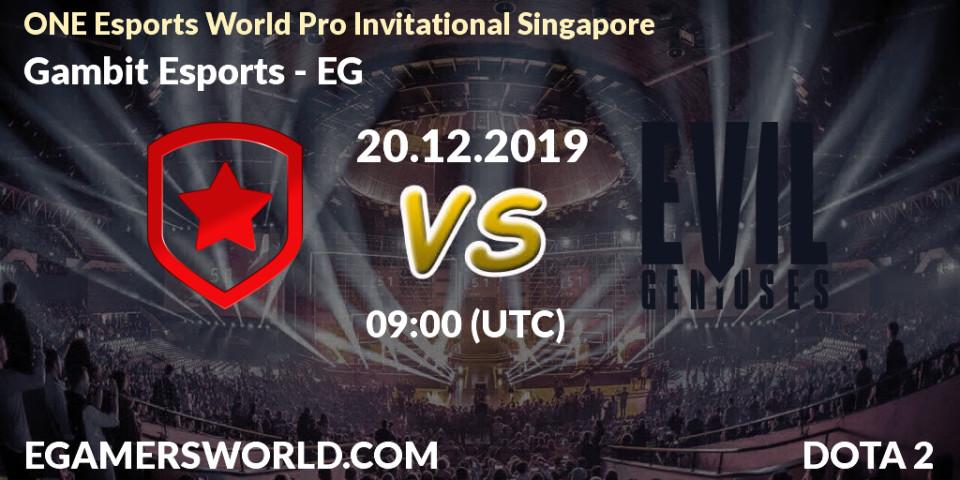 Gambit Esports - EG: Maç tahminleri. 20.12.19, Dota 2, ONE Esports World Pro Invitational Singapore