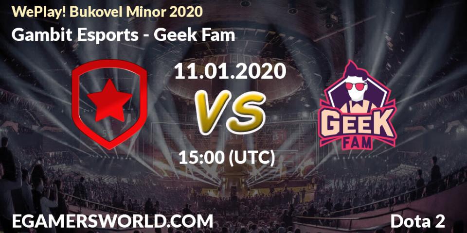 Gambit Esports - Geek Fam: Maç tahminleri. 11.01.20, Dota 2, WePlay! Bukovel Minor 2020