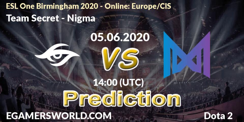 Team Secret - Nigma: Maç tahminleri. 05.06.20, Dota 2, ESL One Birmingham 2020 - Online: Europe/CIS