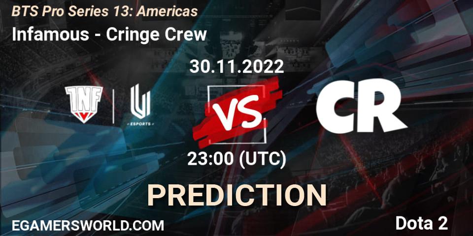 Infamous - Cringe Crew: Maç tahminleri. 30.11.22, Dota 2, BTS Pro Series 13: Americas
