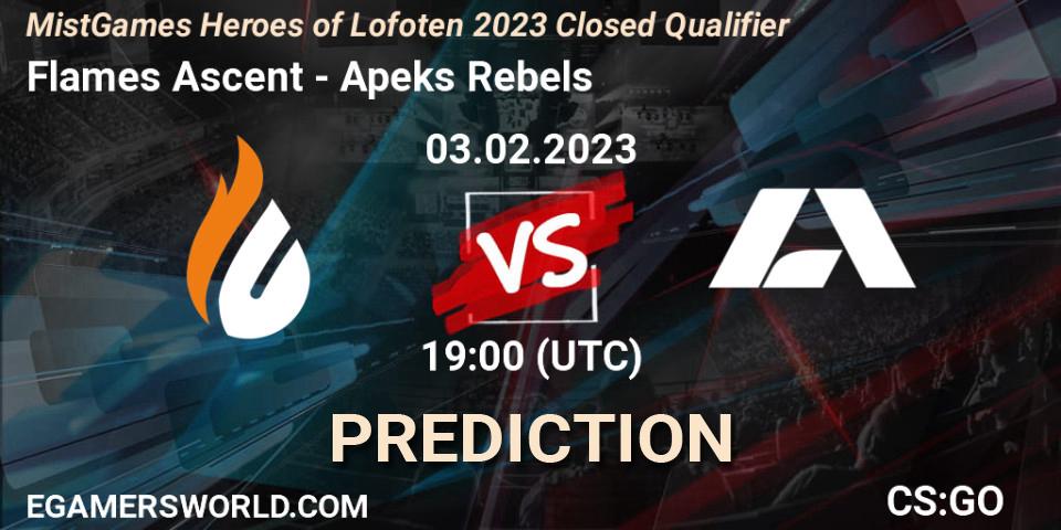 Flames Ascent - Apeks Rebels: Maç tahminleri. 03.02.23, CS2 (CS:GO), MistGames Heroes of Lofoten: Closed Qualifier