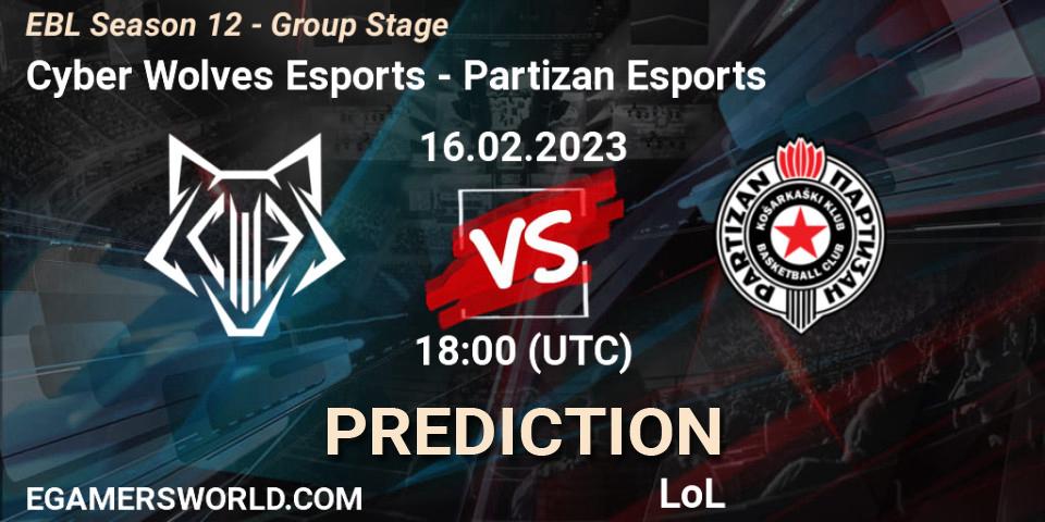 Cyber Wolves Esports - Partizan Esports: Maç tahminleri. 16.02.23, LoL, EBL Season 12 - Group Stage