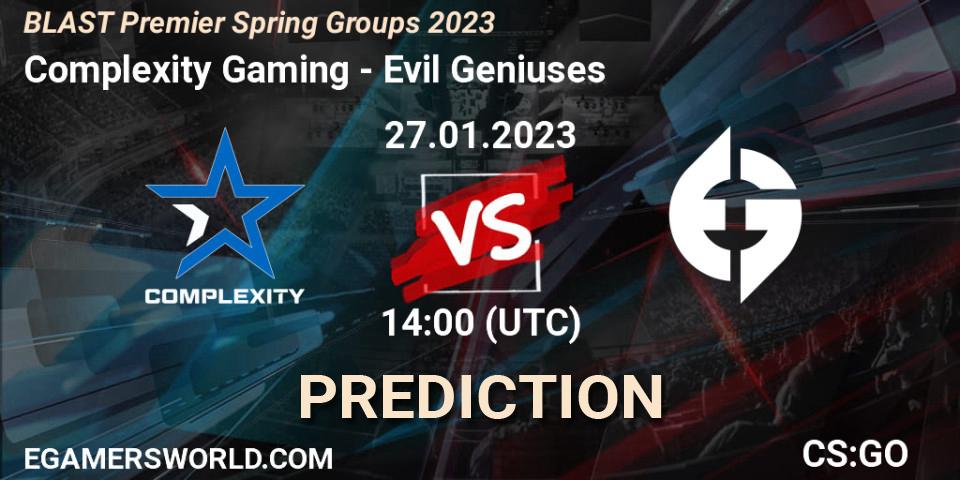 Complexity Gaming - Evil Geniuses: Maç tahminleri. 27.01.23, CS2 (CS:GO), BLAST Premier Spring Groups 2023