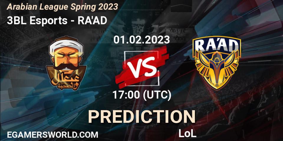 3BL Esports - RA'AD: Maç tahminleri. 01.02.23, LoL, Arabian League Spring 2023