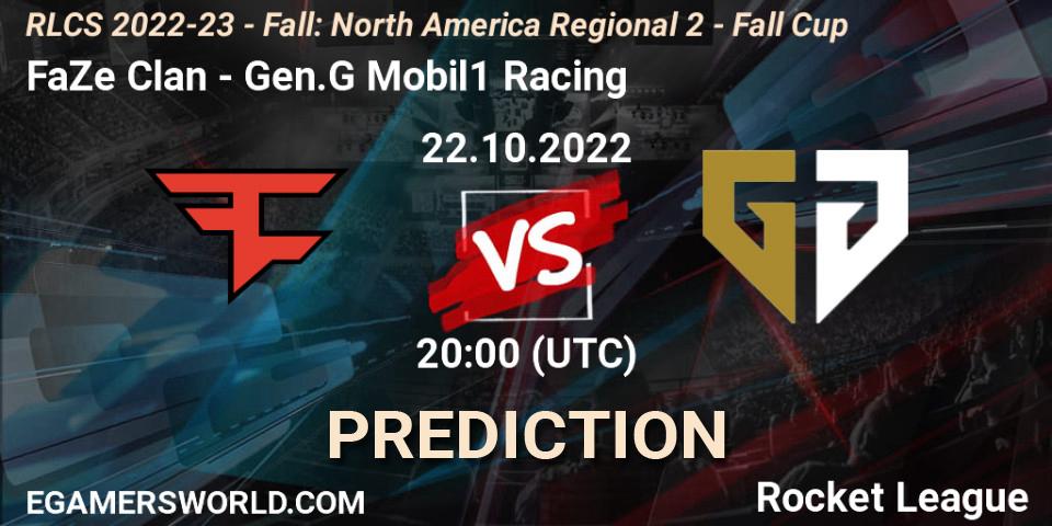 FaZe Clan - Gen.G Mobil1 Racing: Maç tahminleri. 22.10.22, Rocket League, RLCS 2022-23 - Fall: North America Regional 2 - Fall Cup
