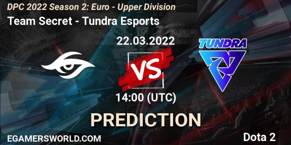 Team Secret - Tundra Esports: Maç tahminleri. 22.03.22, Dota 2, DPC 2021/2022 Tour 2 (Season 2): WEU (Euro) Divison I (Upper) - DreamLeague Season 17