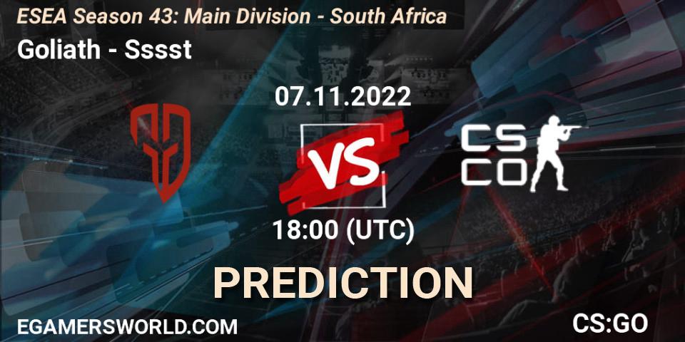 Goliath - Sssst: Maç tahminleri. 28.11.22, CS2 (CS:GO), ESEA Season 43: Main Division - South Africa
