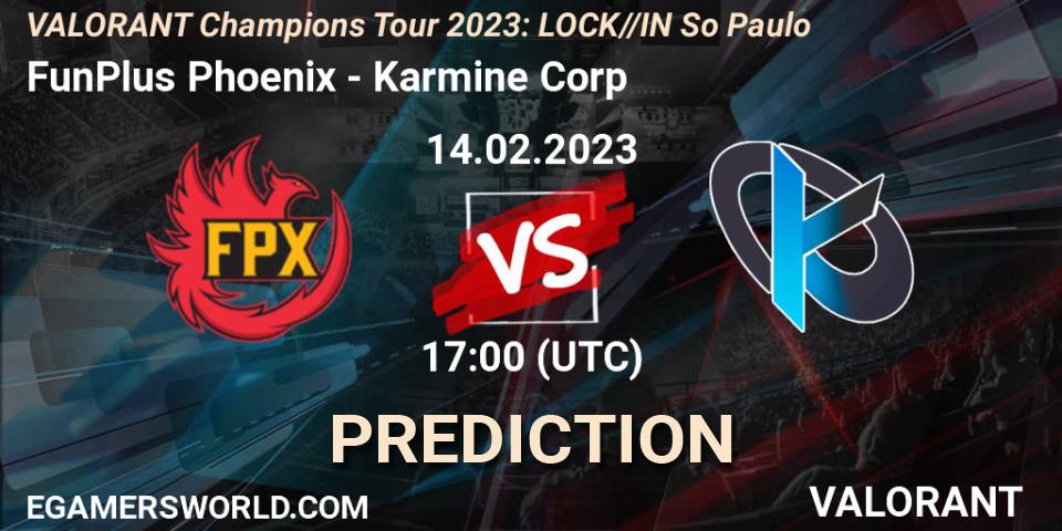 FunPlus Phoenix - Karmine Corp: Maç tahminleri. 14.02.23, VALORANT, VALORANT Champions Tour 2023: LOCK//IN São Paulo