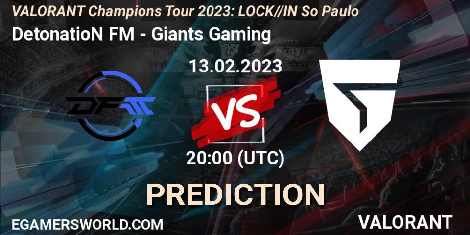DetonatioN FocusMe - Giants Gaming: Maç tahminleri. 13.02.23, VALORANT, VALORANT Champions Tour 2023: LOCK//IN São Paulo