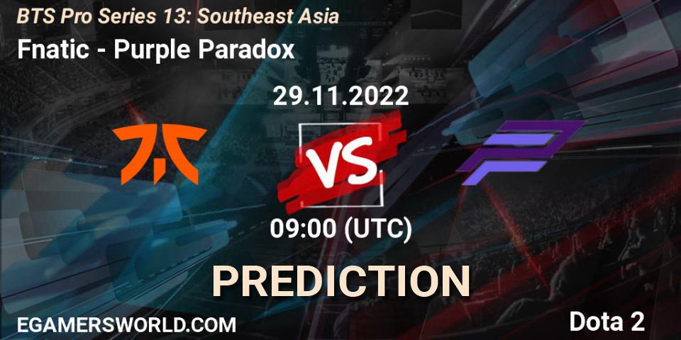 Fnatic - Purple Paradox: Maç tahminleri. 29.11.22, Dota 2, BTS Pro Series 13: Southeast Asia