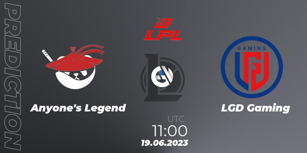 Anyone's Legend - LGD Gaming: Maç tahminleri. 19.06.23, LoL, LPL Summer 2023 Regular Season