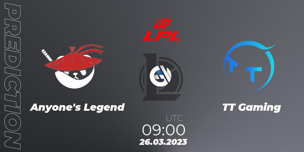 Anyone's Legend - TT Gaming: Maç tahminleri. 26.03.23, LoL, LPL Spring 2023 - Group Stage